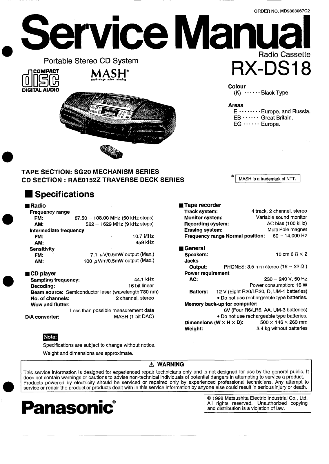 Panasonic RXDS-18 Service manual