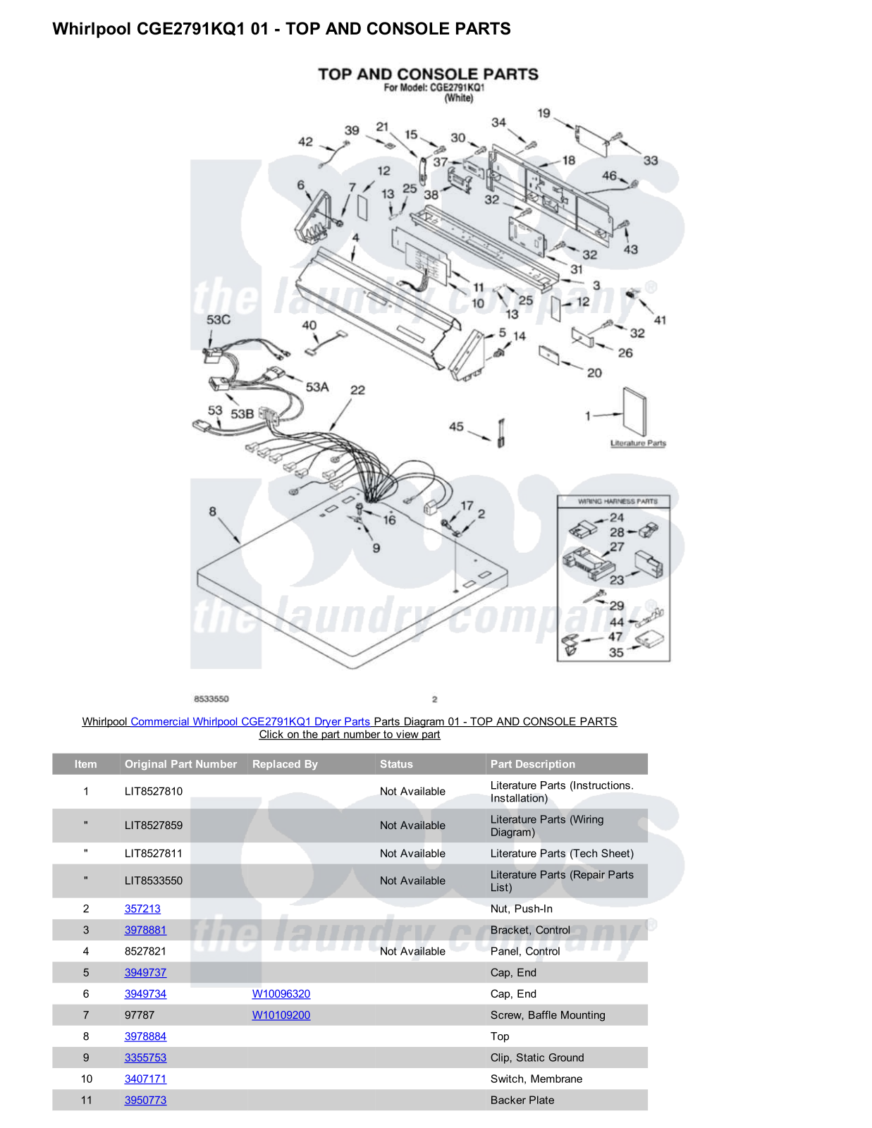 Whirlpool CGE2791KQ1 Parts Diagram