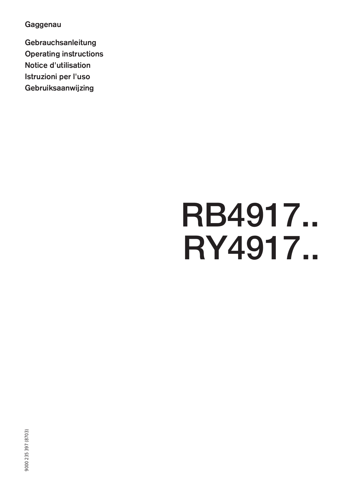 GAGGENAU RB 491, RY491200 User Manual