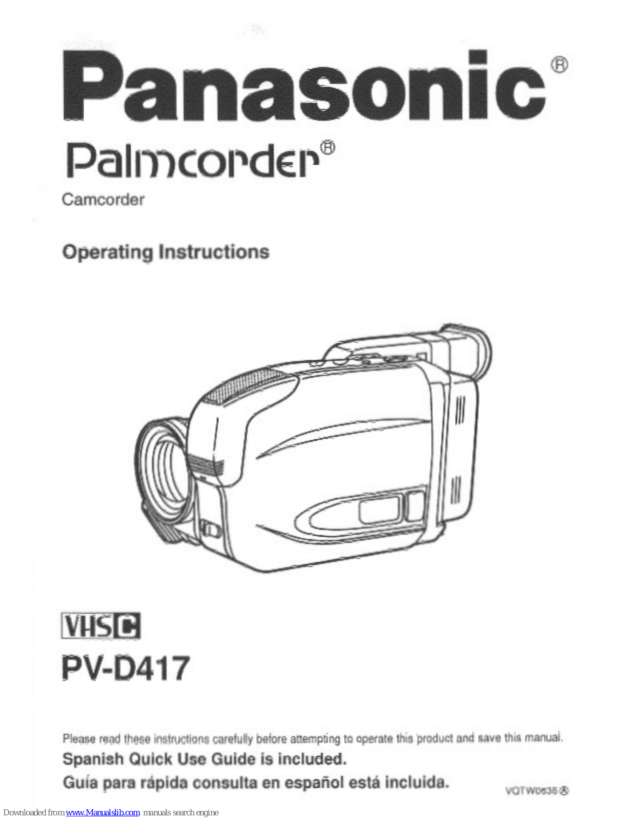 Panasonic Palmcorder PV-D417, PVD417D - VHS-C CAMCORDER User Manual