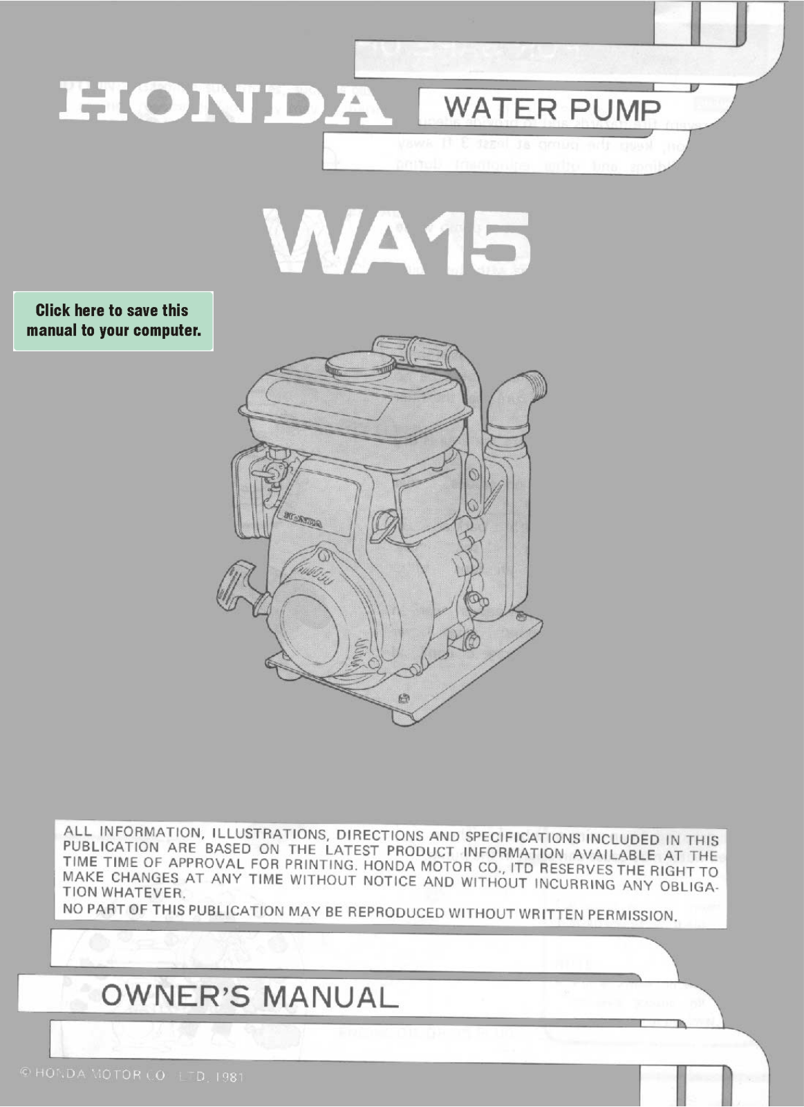 Honda Power Equipment WA15 User Manual