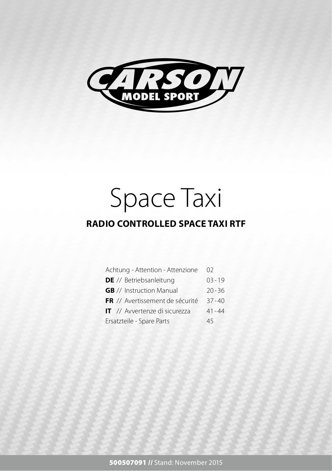 Carson Modellsport Space Taxi Instruction Manual