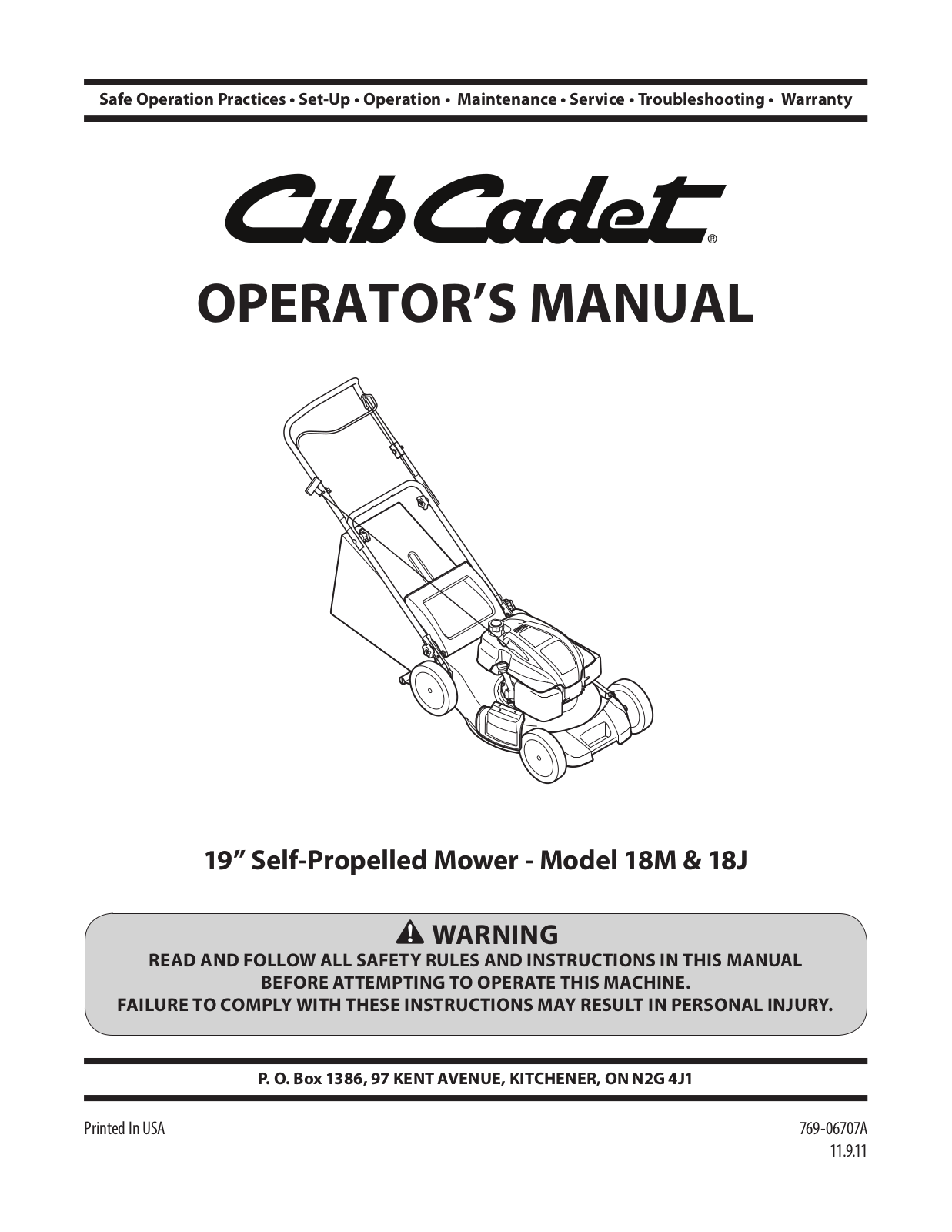 Cub Cadet 18M, 18J Operator's Manual