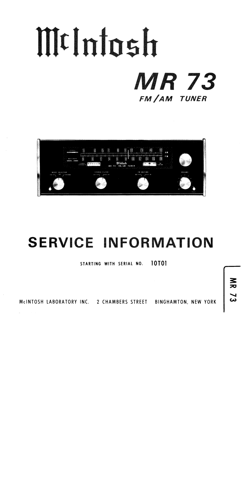 McIntosh MR-73 Service manual