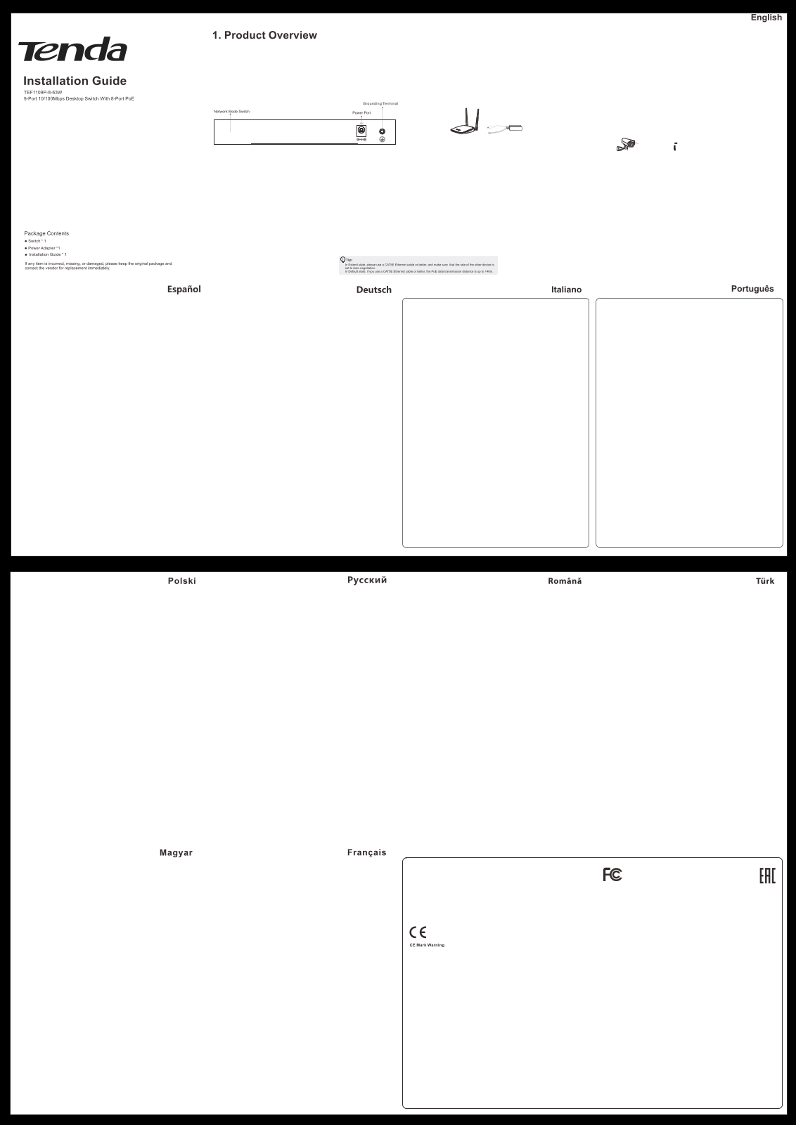 Tenda TEF1109P-8-63W User Manual