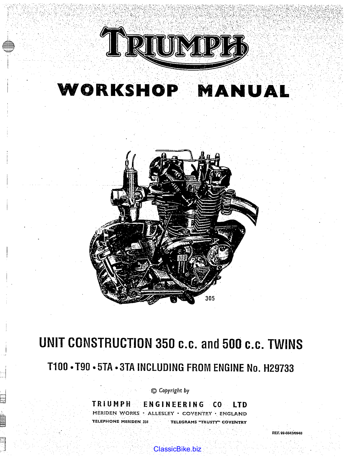 Triumph 350 c.c., 500 c.c. Workshop Manual