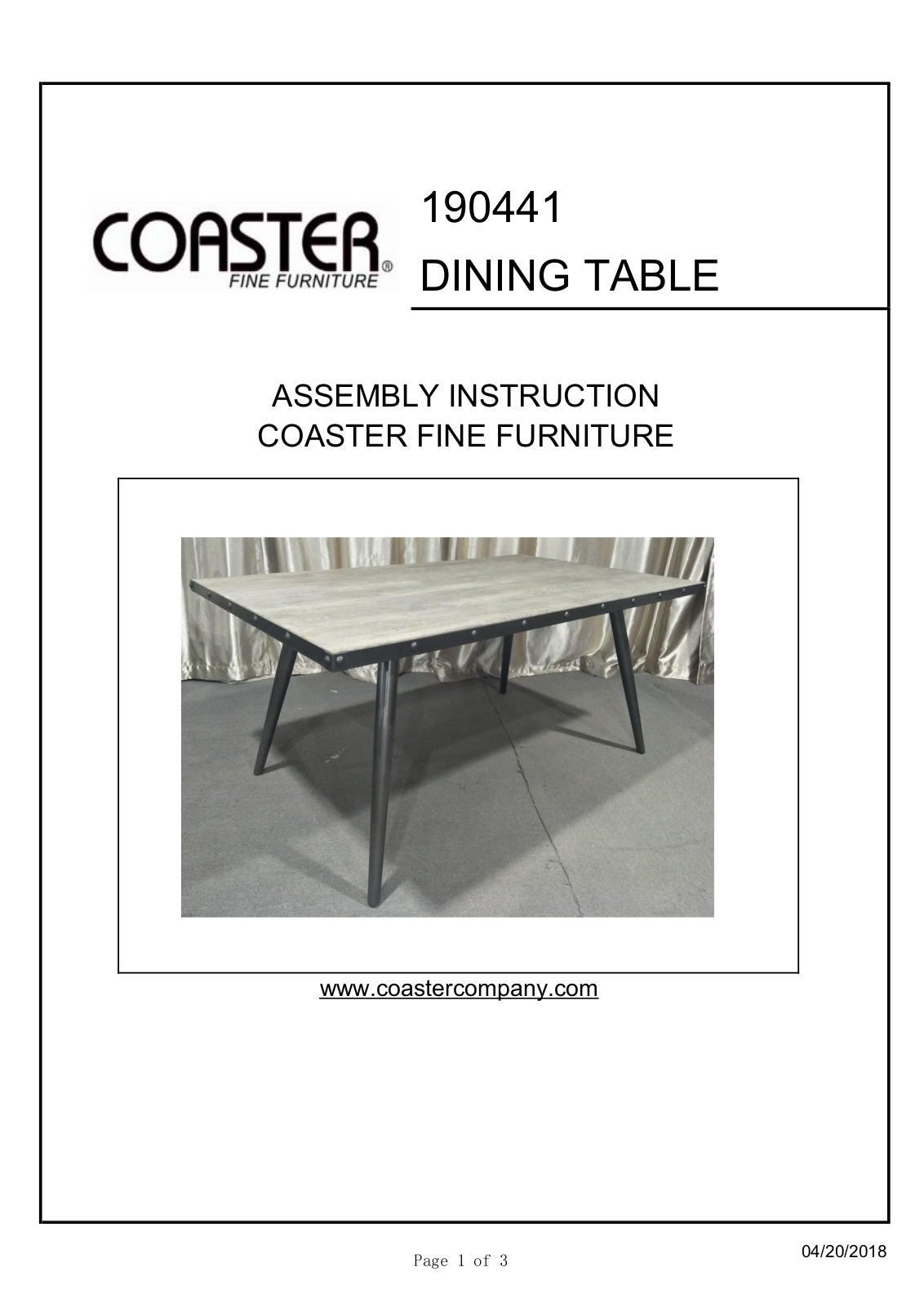 Coaster 190441 Assembly Guide