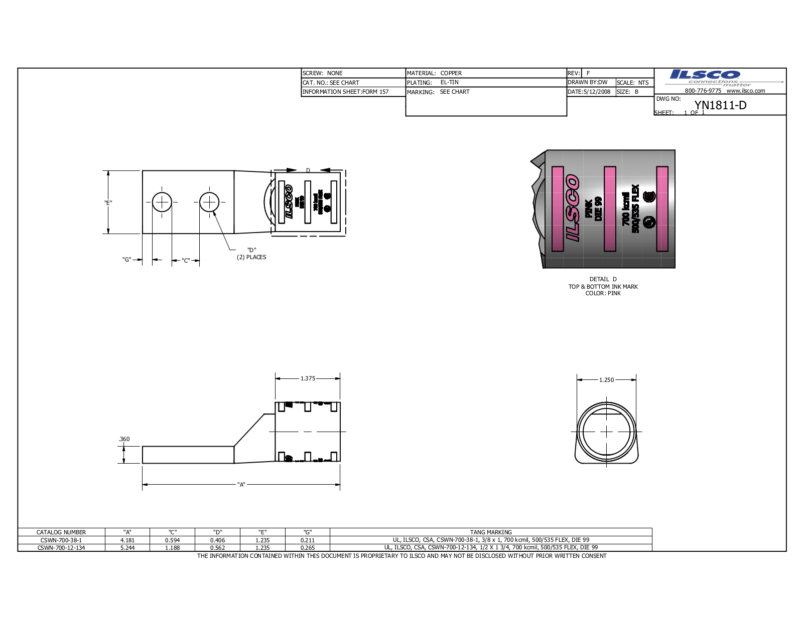 Ilsco CSWN-700-12-134 Data sheet