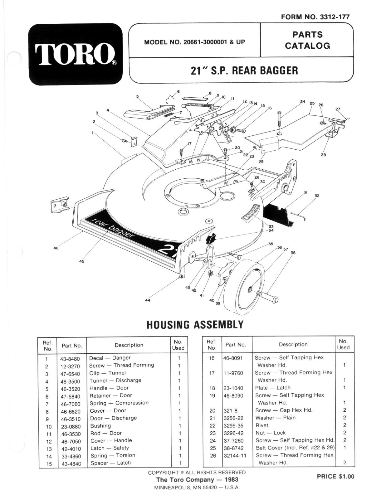 Toro 20661 Parts Catalogue