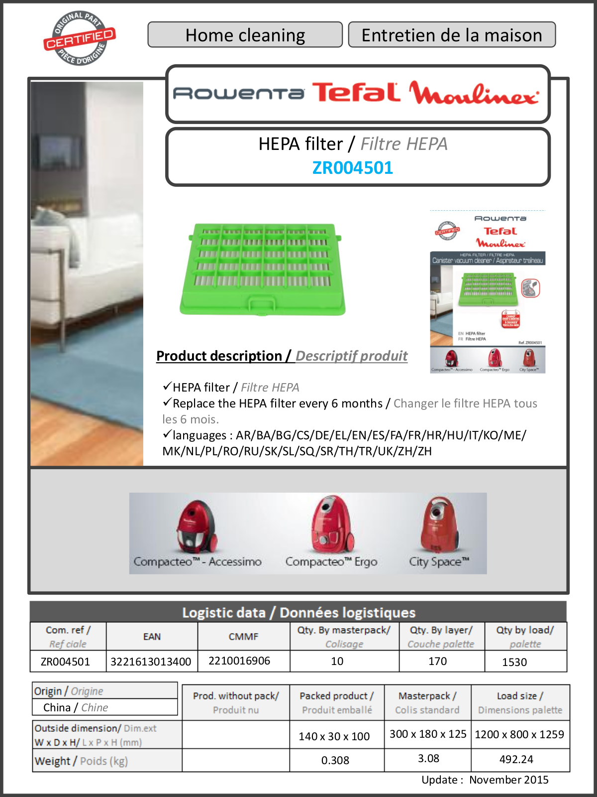 Moulinex space product sheet