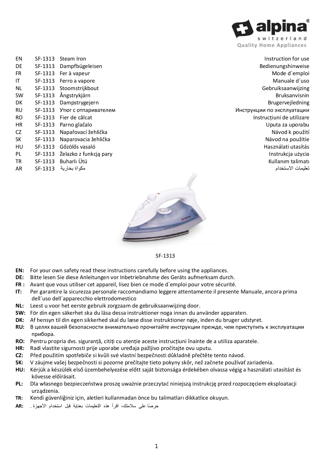 Alpina SF-1313 User Manual