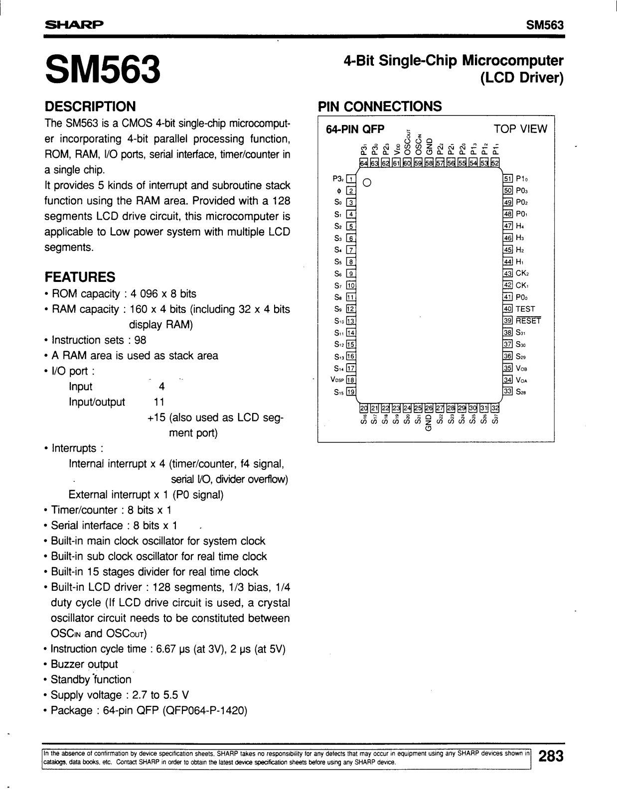 Sharp SM563 Datasheet