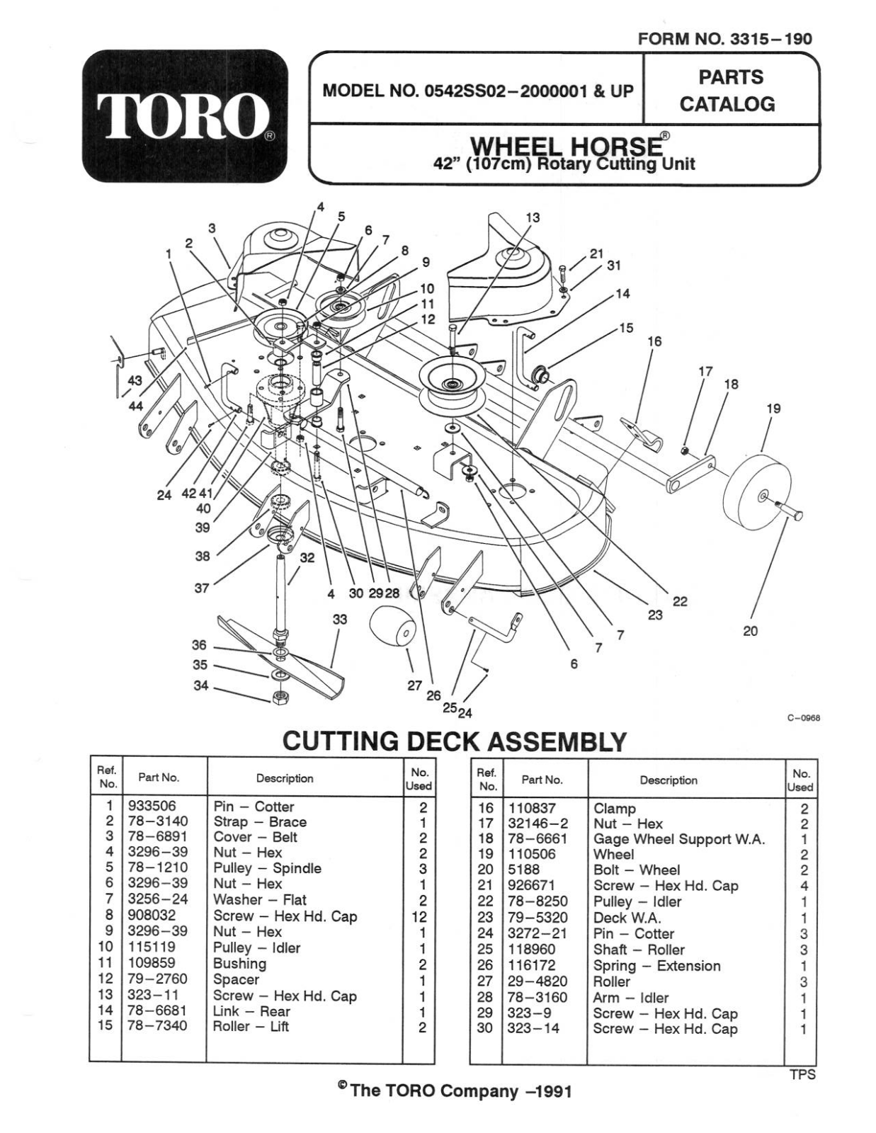 Toro 05-42SS02 Parts Catalogue