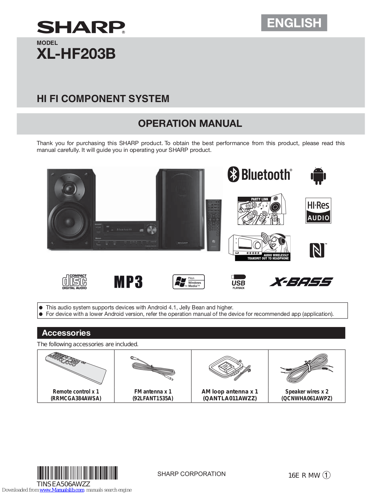 Sharp XL-HF203B Operation Manual