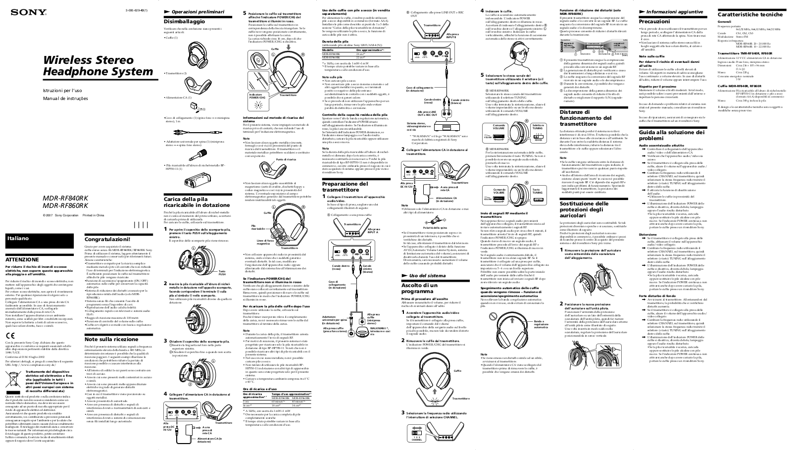 Sony MDR-RF860RK User Manual