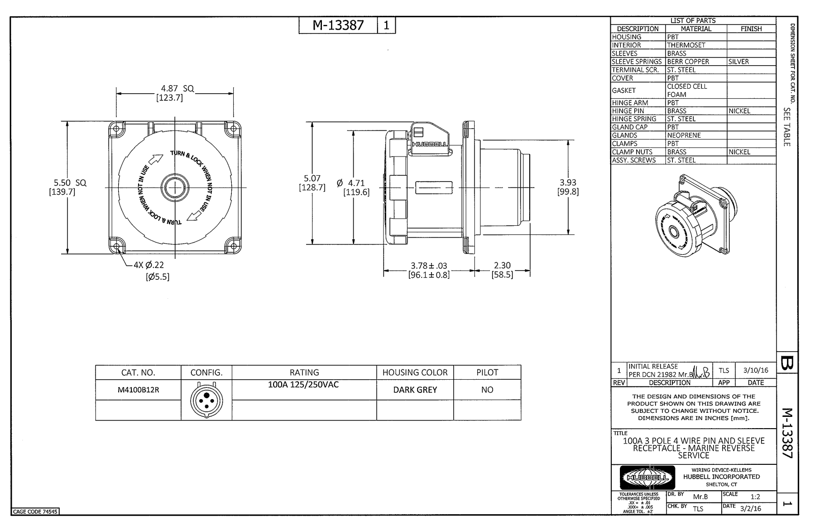 Hubbell M4100B12R Reference Drawing