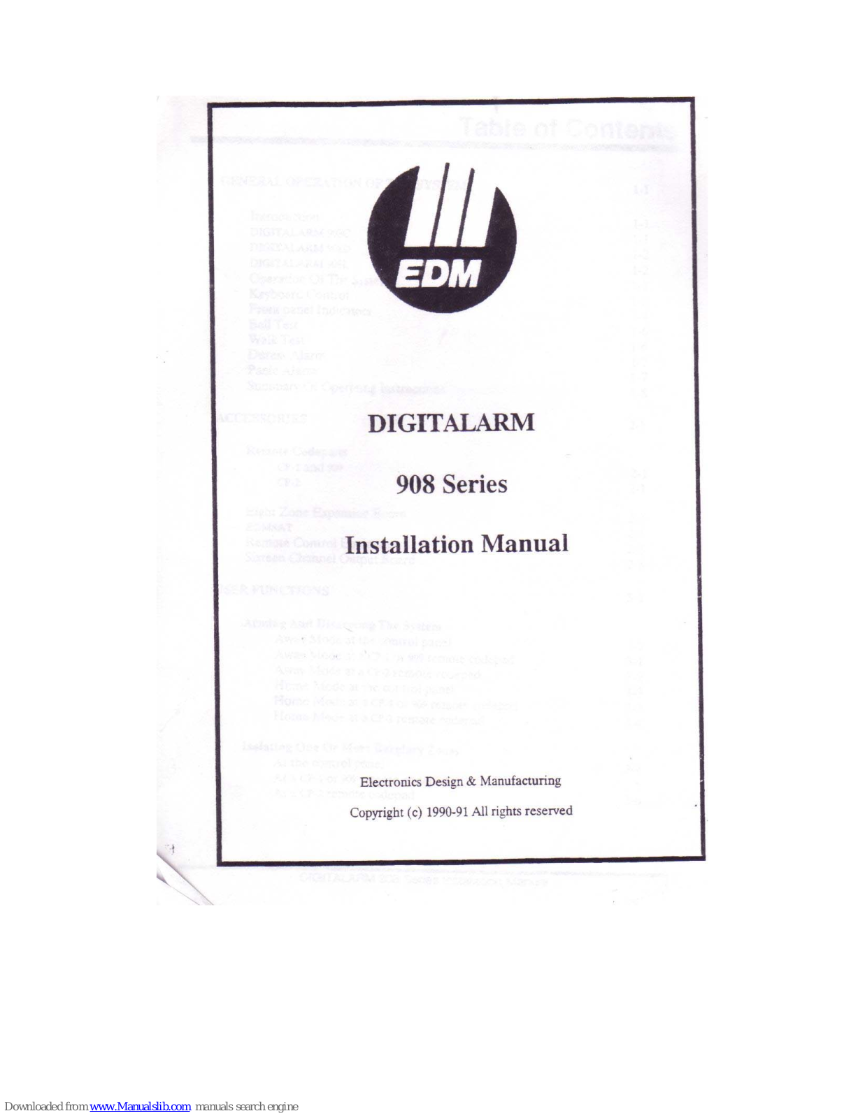 EDM DIGITALARM 908C, DIGITALARM 908D, DIGITALARM 908L Installation Manual