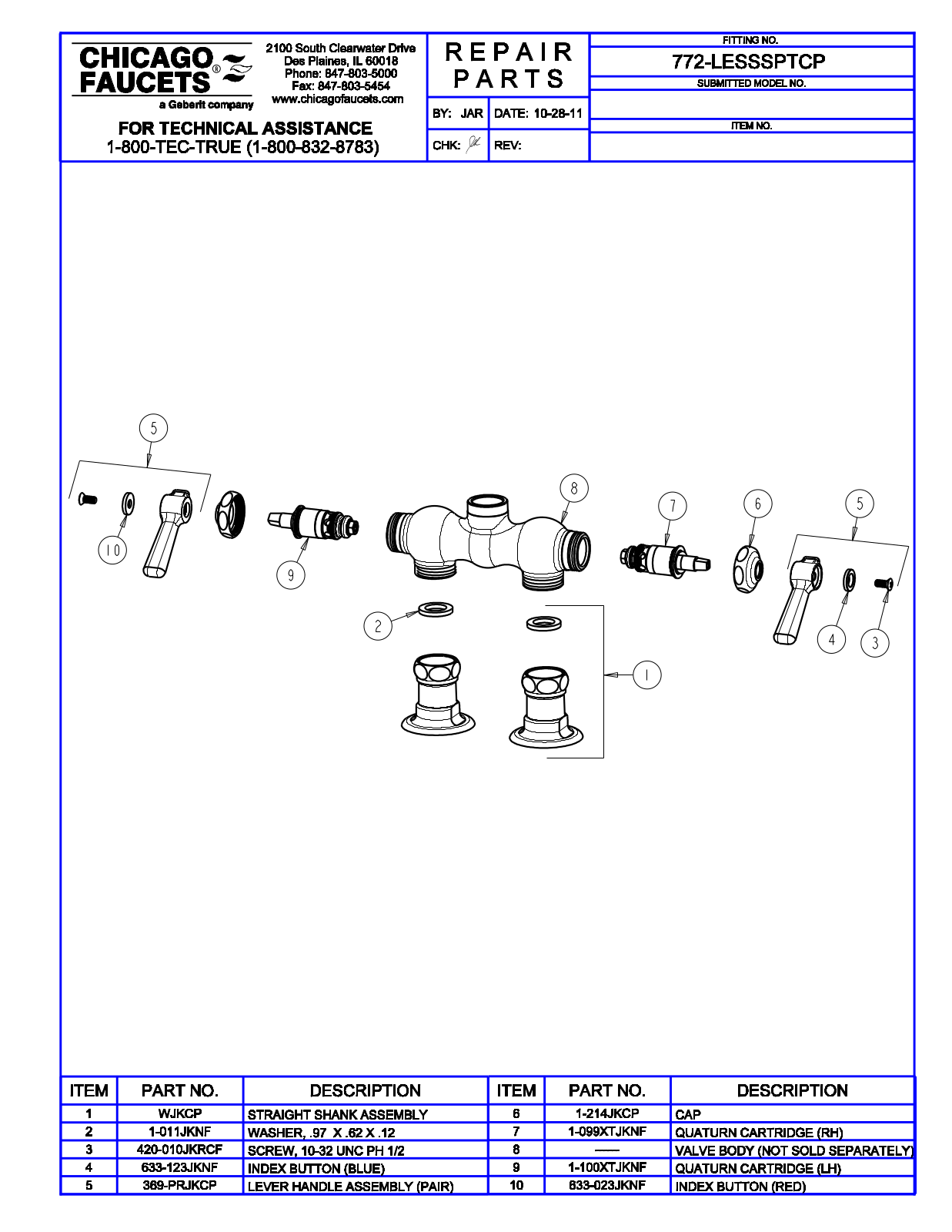 Chicago Faucet 772-LESSSPT Parts List