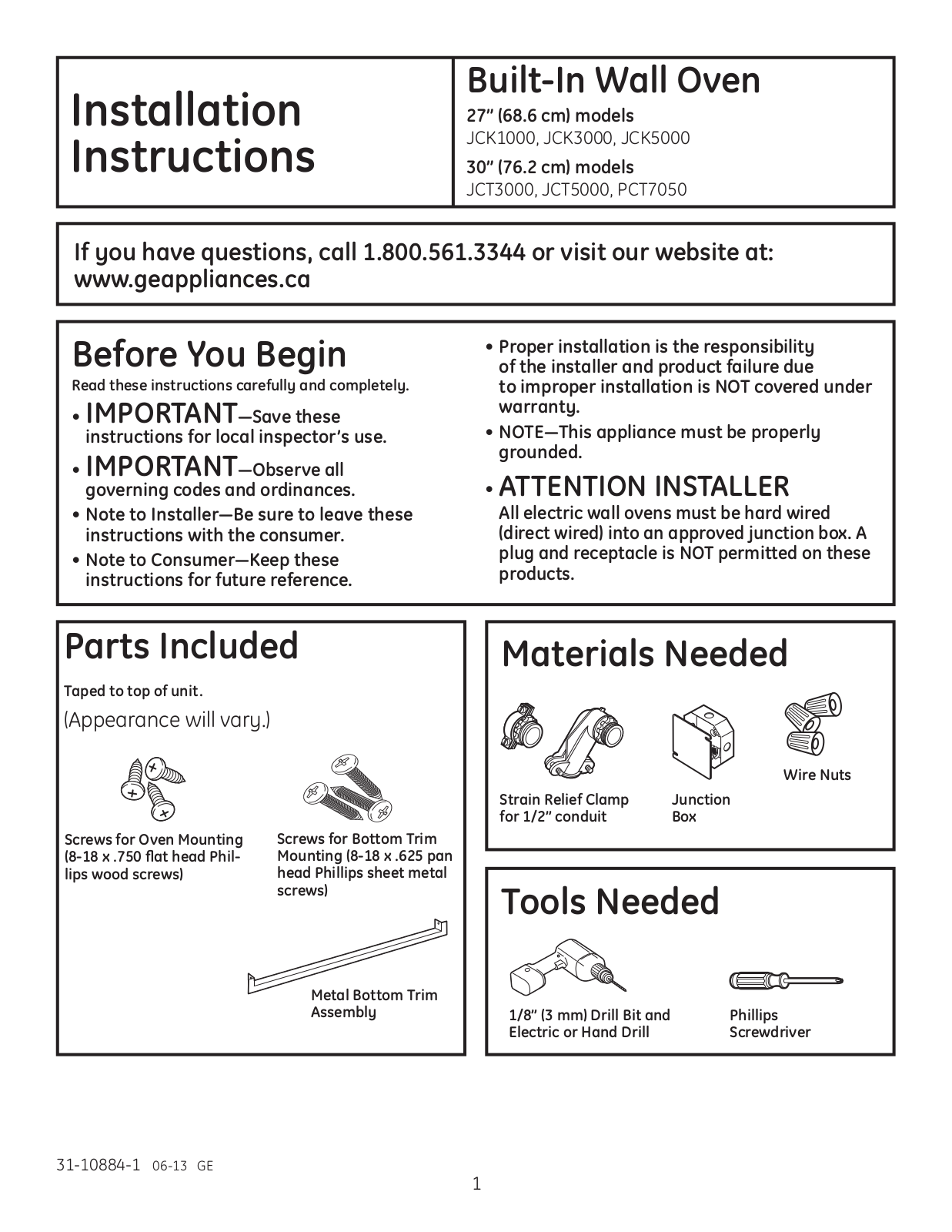 GE APPLIANCES JCK5000DFBB, JCK1000SFSS, PCT7050SFSS, JCK3000DFWW, JCK3000SFSS Installation guide - ManualMachine.com