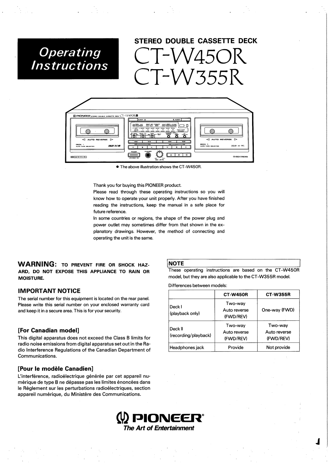 Pioneer CTW-450-R Owners manual