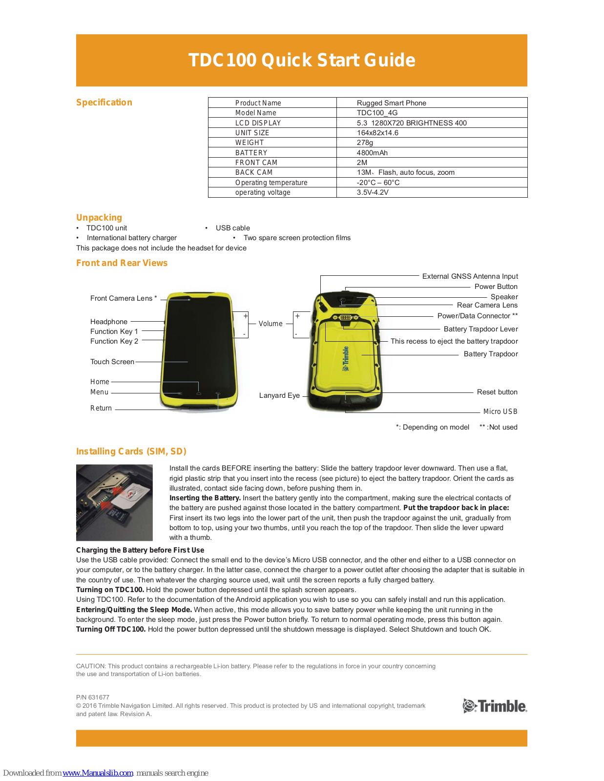 Trimble TDC100 Quick Start Manual