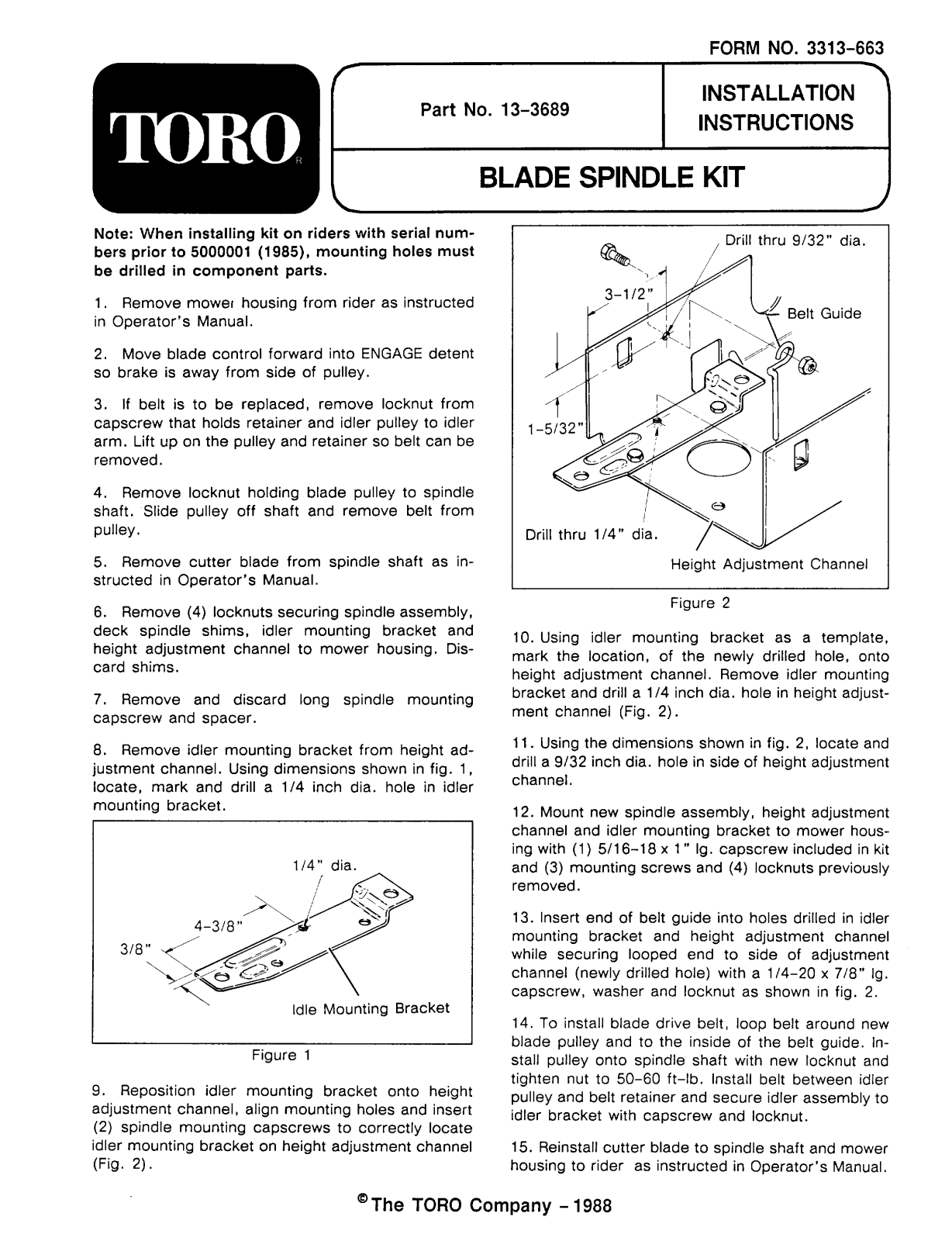 Toro 13-3689 Installation Instructions