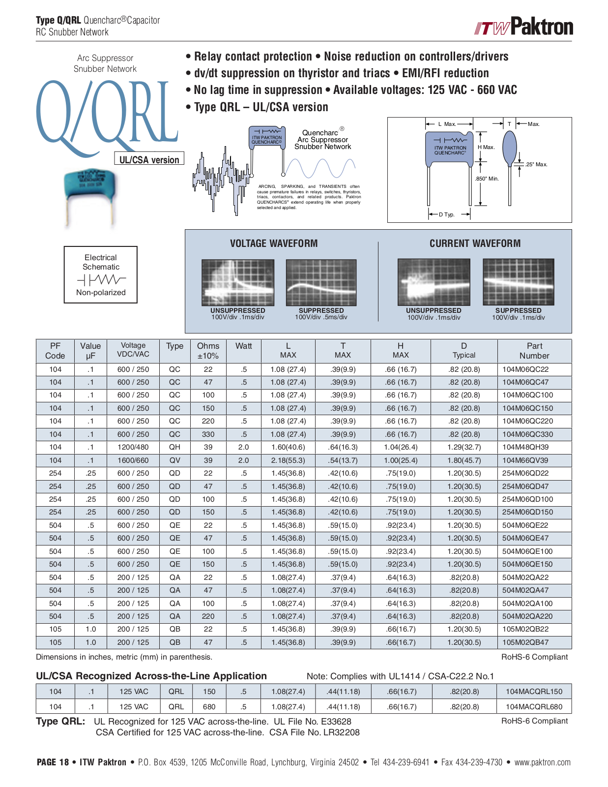 Paktron Q, QRL Catalog Page