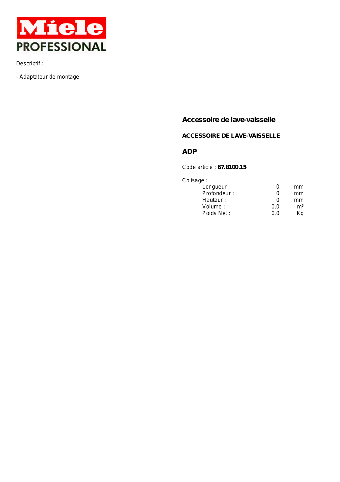 MIELE ADP DESCRIPTIF User Manual