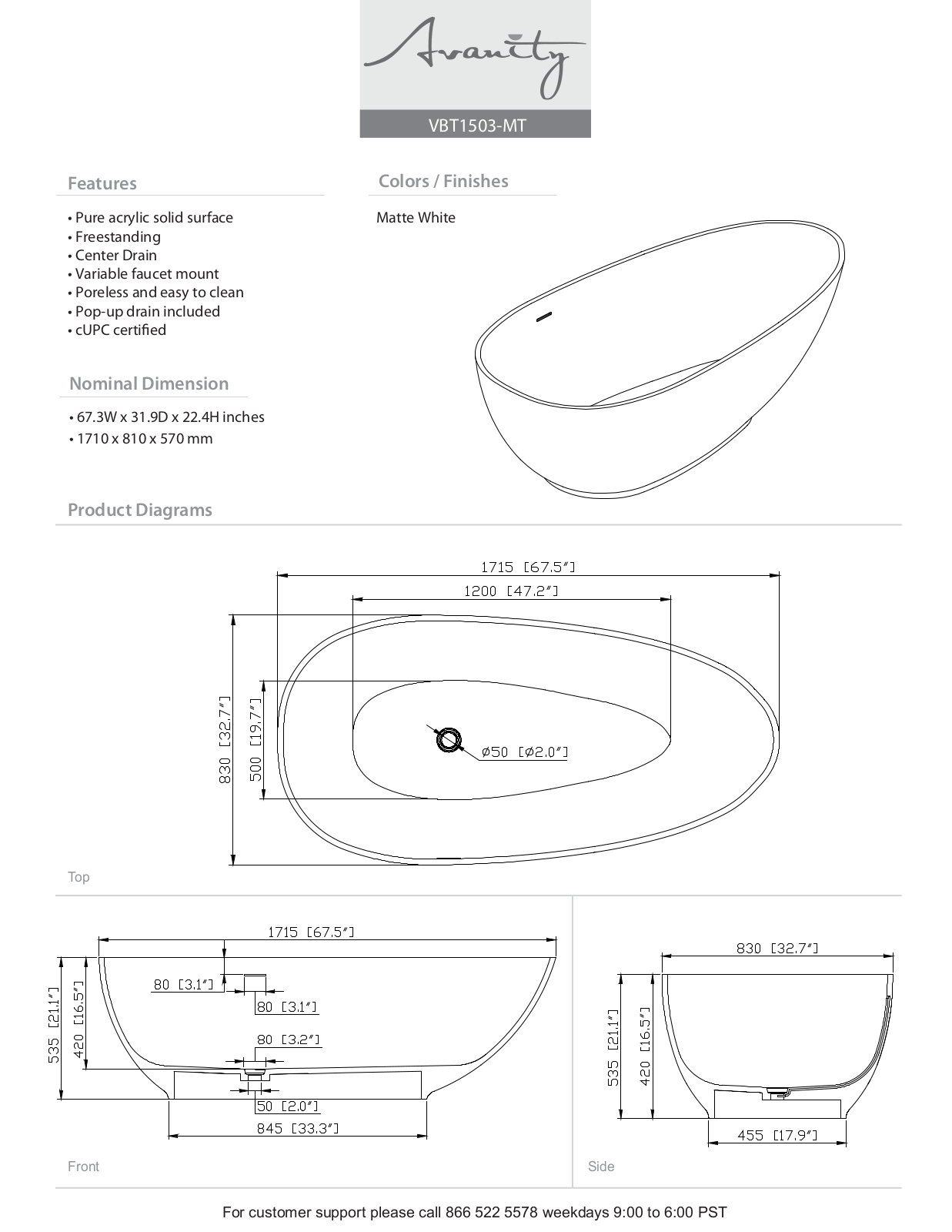 Avanity VBT1503MT Specifications - ManualMachine.com