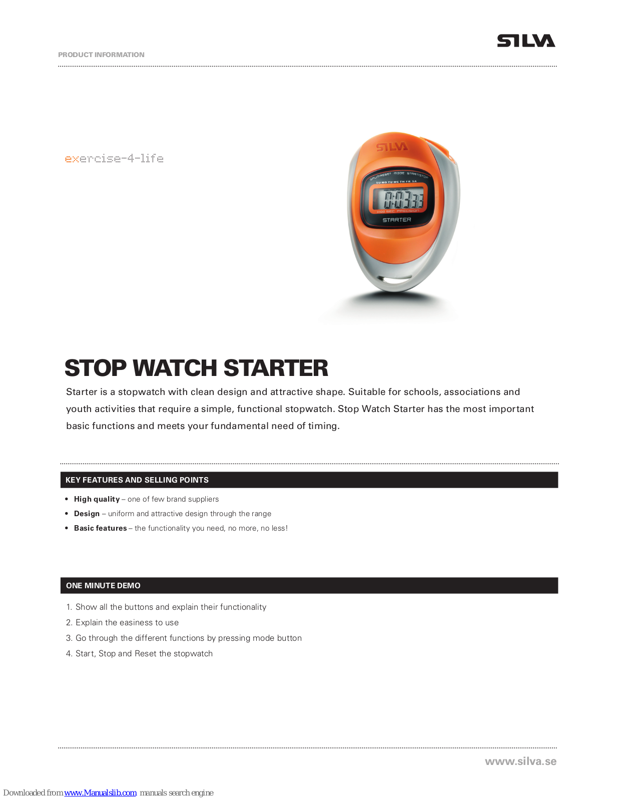 Silva STOP WATCH STARTER Product Information - ManualMachine.com