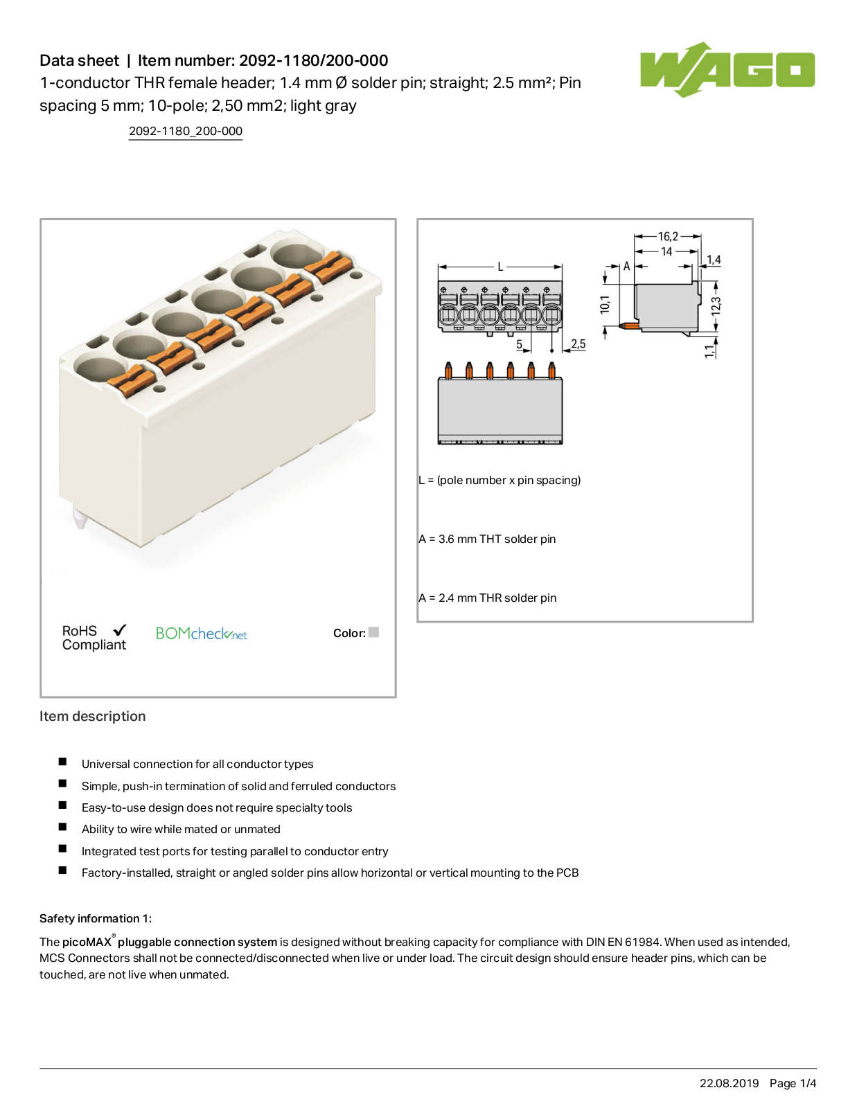 Wago 2092-1180/200-000 Data Sheet