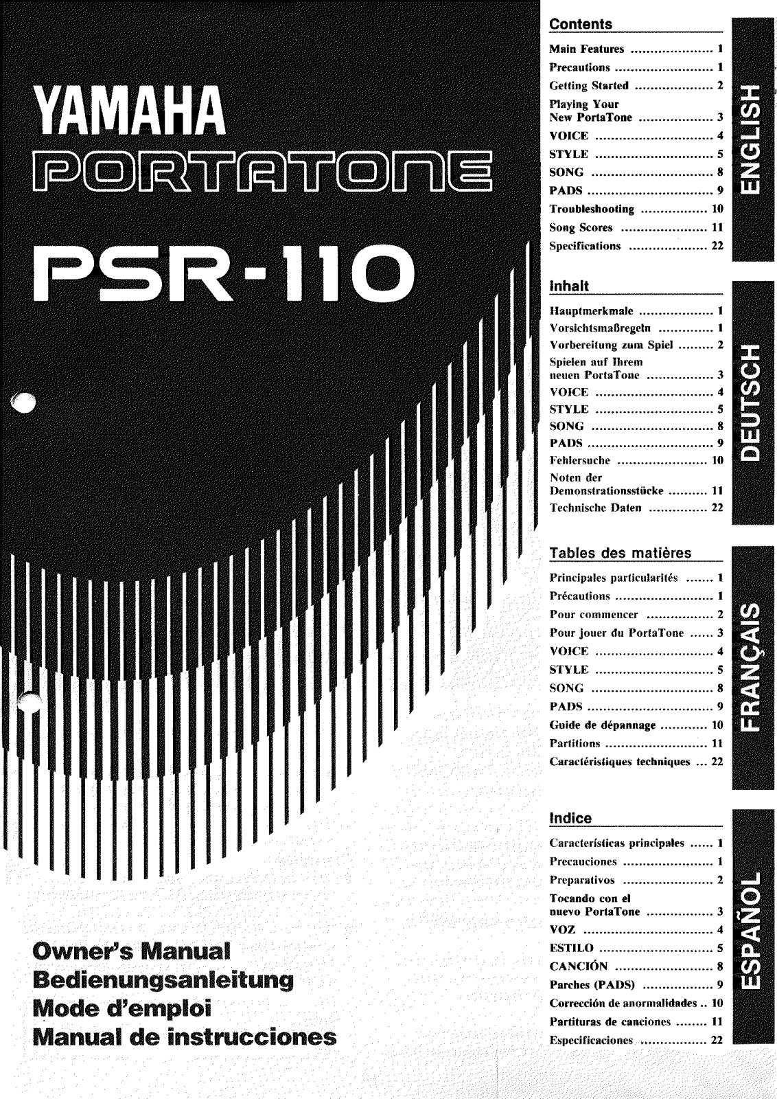 Yamaha PSR-110 Owner's Manual