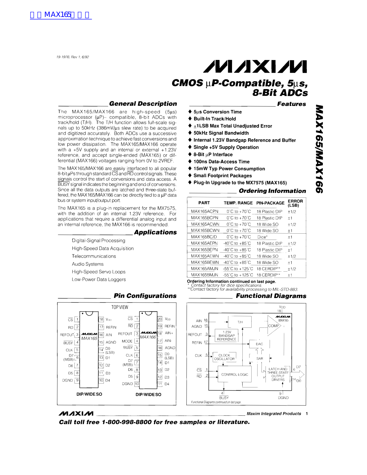 MAXIM MAX165 Technical data