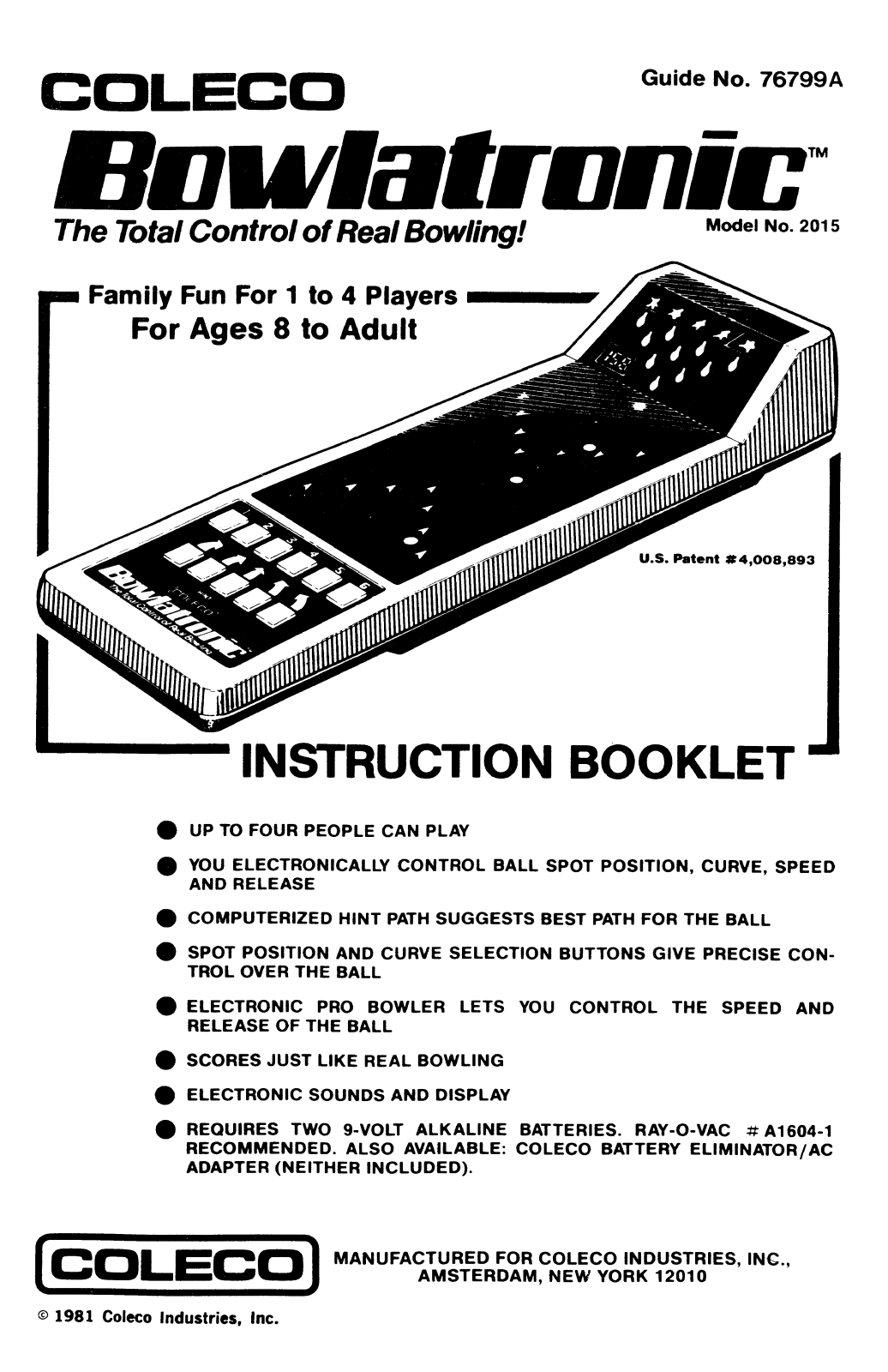 Coleco Bowlatronic User Guide