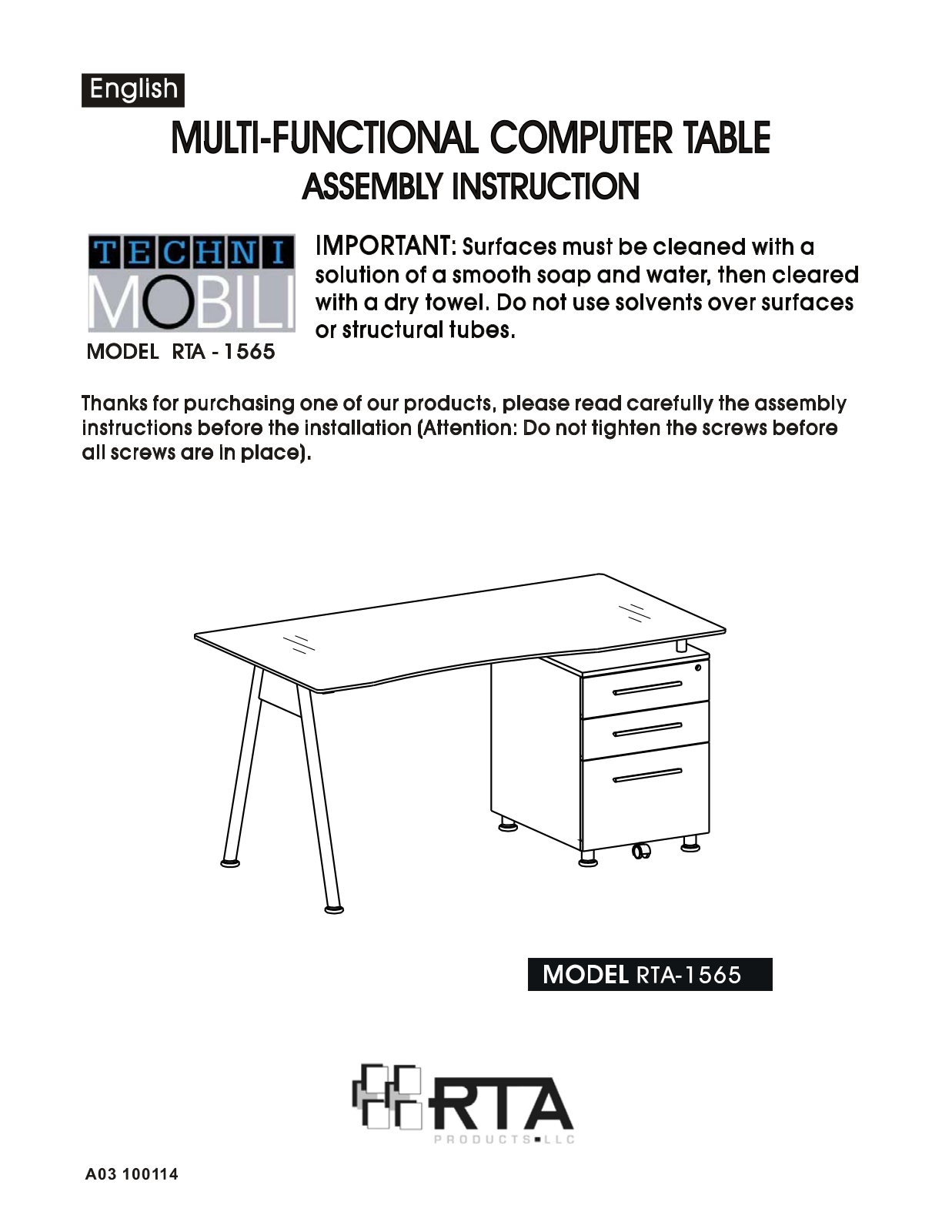 RTA Products RTA-1565 User Manual