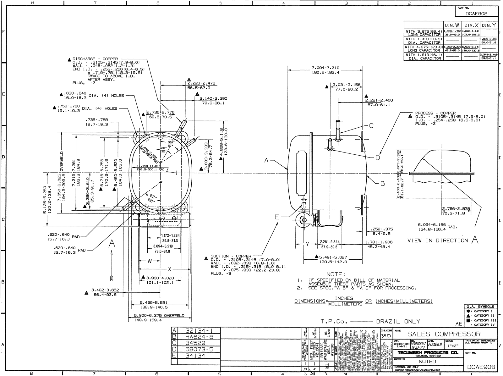 Tecumseh AEA2411ZXA, AEA9422EXA, AEA9422ZXA Drawing Data