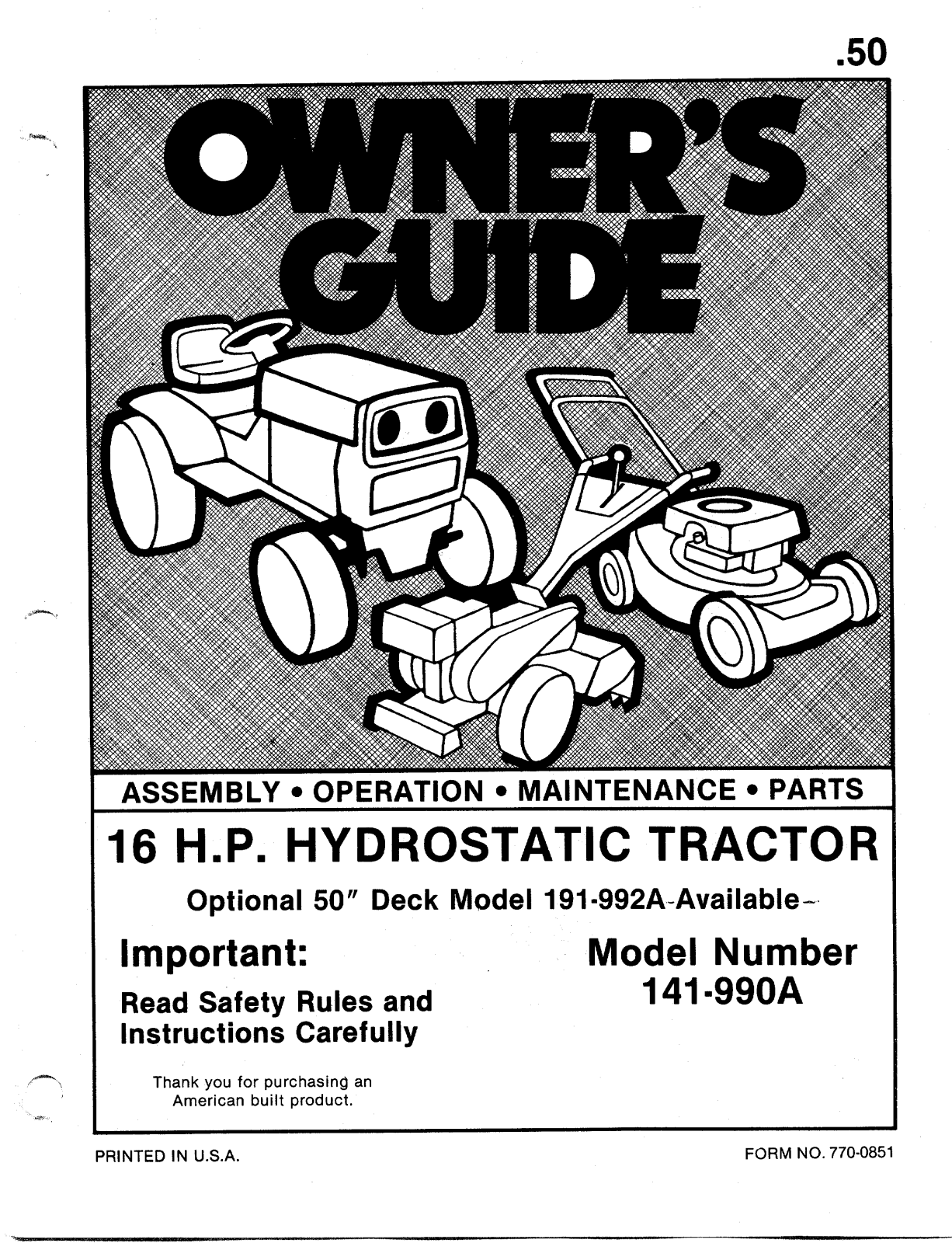 Mtd 141-990A owners Manual