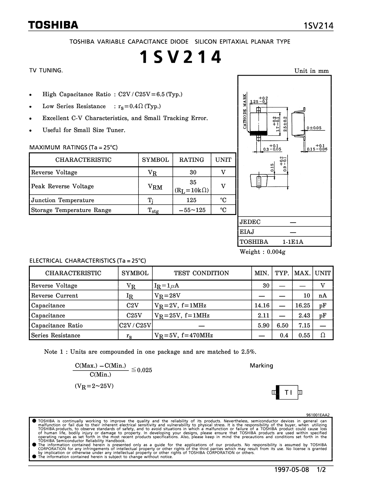 Toshiba 1SV214 Datasheet