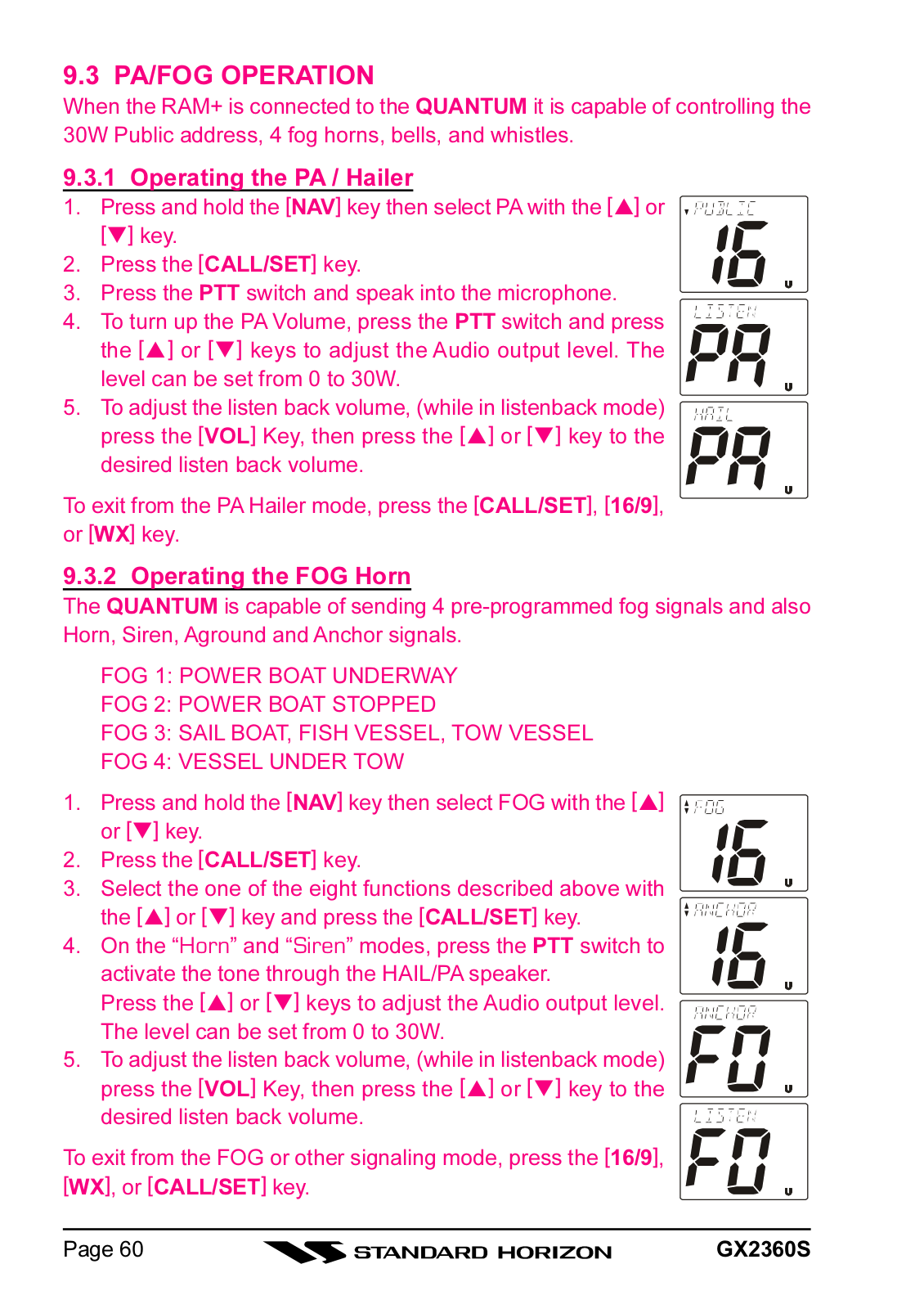 Standard horizon QUANTUM GX2360S Owner Manual