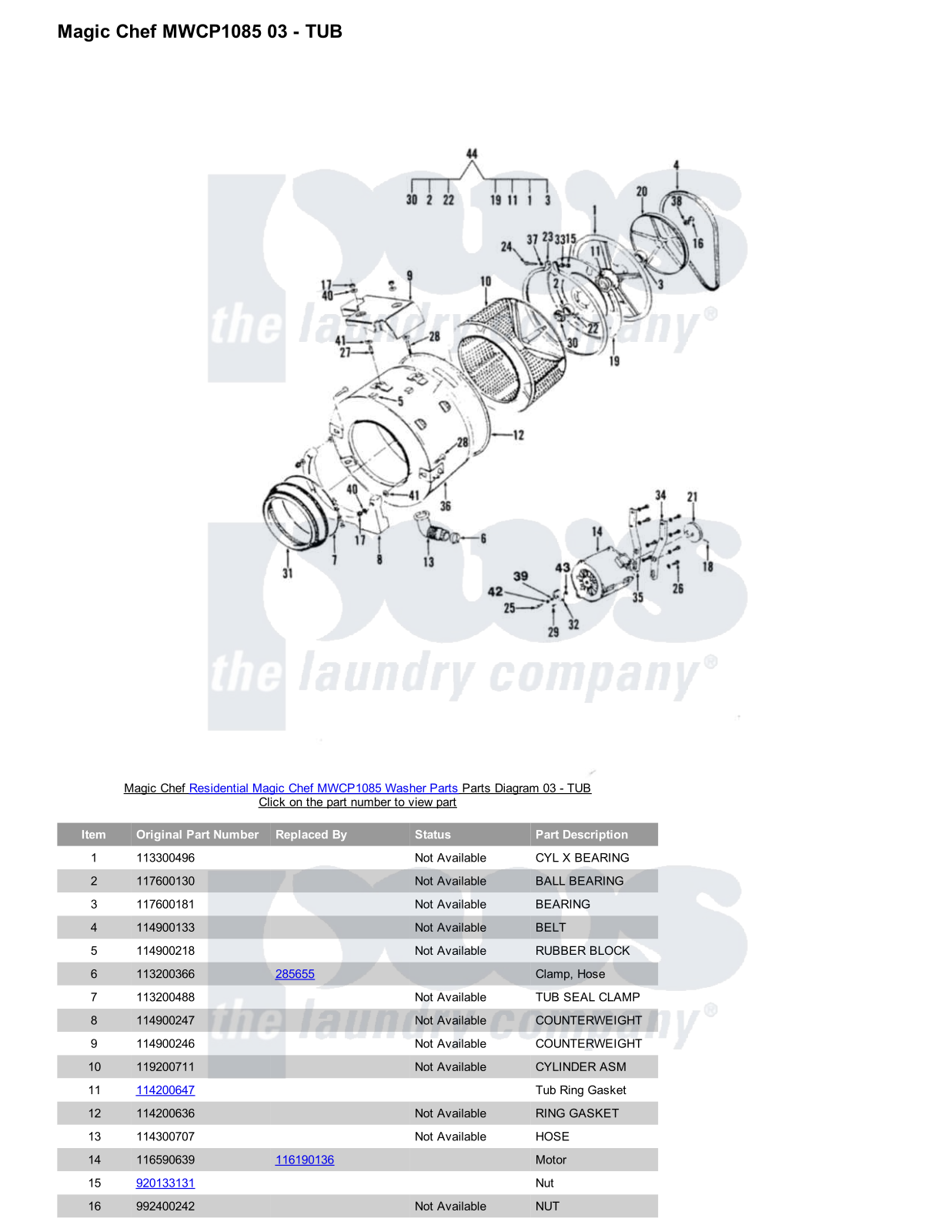 Magic Chef MWCP1085 Parts Diagram