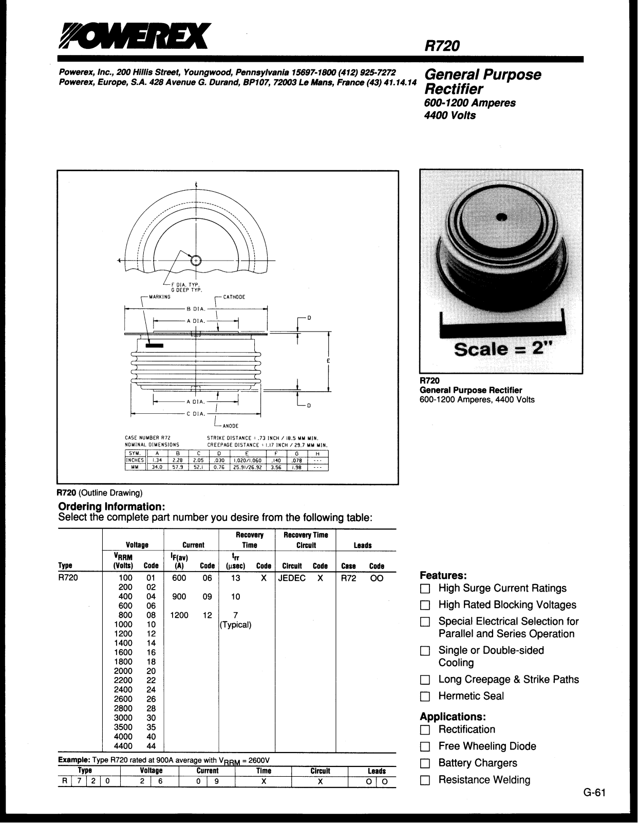 POWEREX R7200206, R7200209, R7200212, R7200406, R7200409 Datasheet