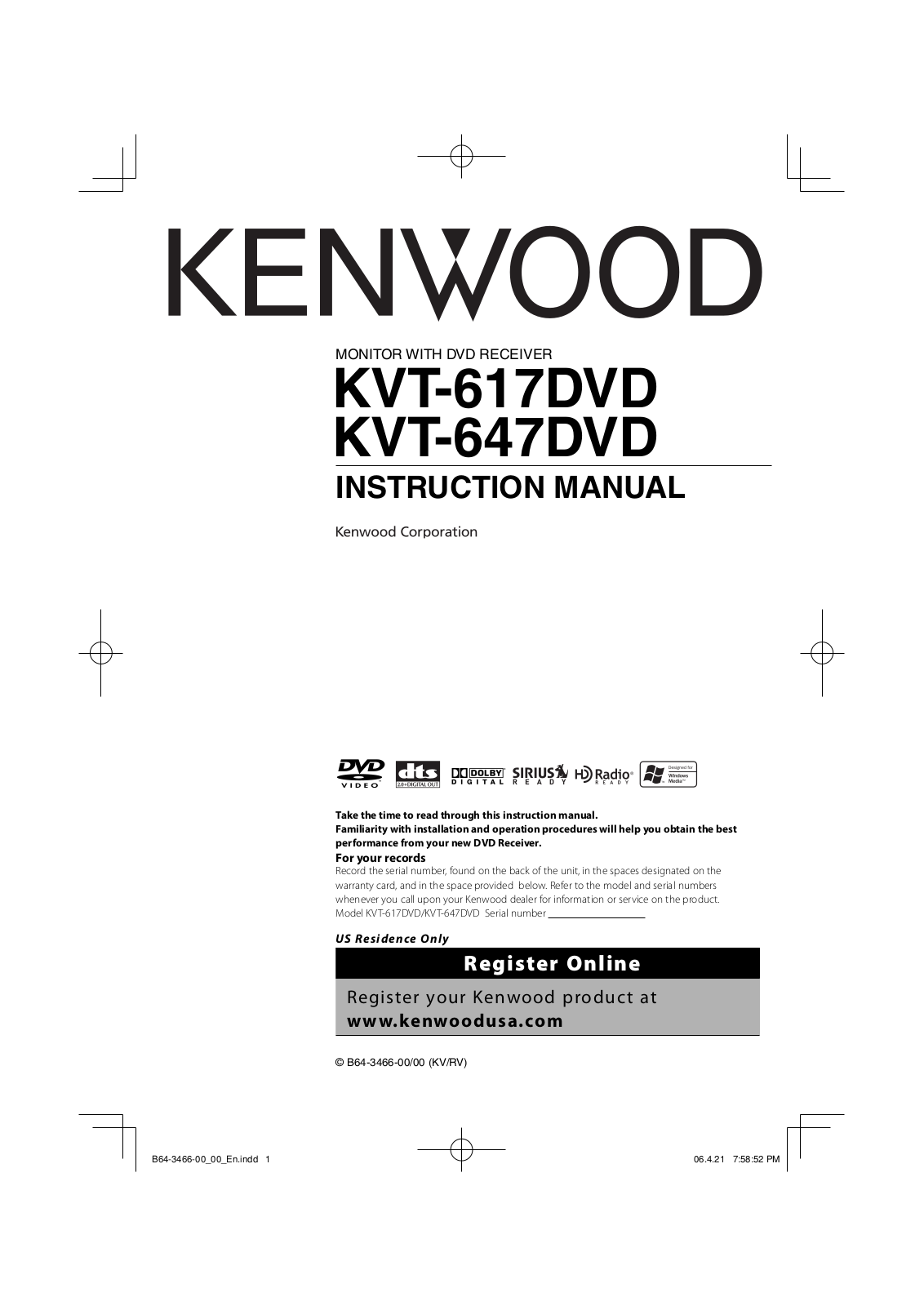 Kenwood KVT-647DVD, KVT-617DVD User Manual