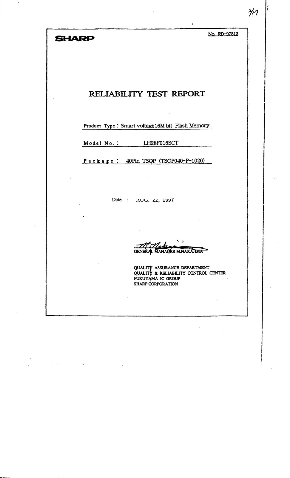 Sharp LH28F016SCT Datasheet