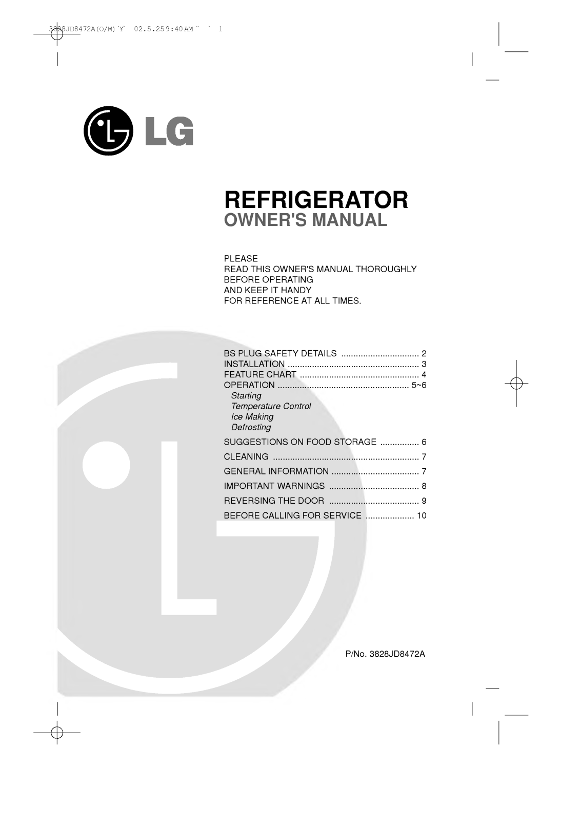 LG GR-051SNF User Manual