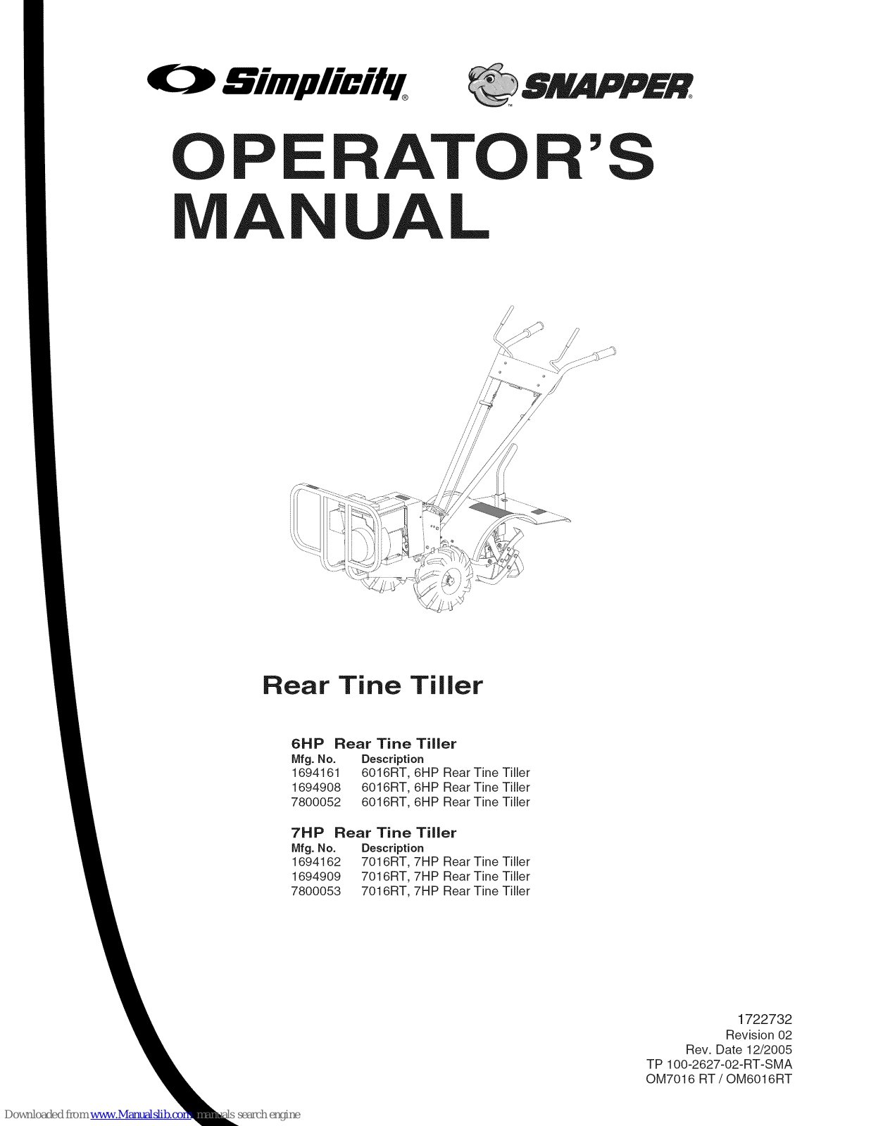 Simplicity 1694161, 1694906, 7800052, 1694162, 7800063 Operator's Manual - ManualMachine.com