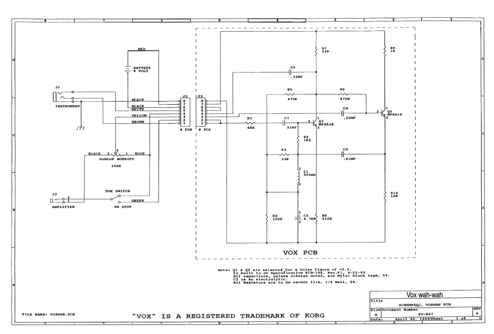 VOX WAHWAH-93 Schematic