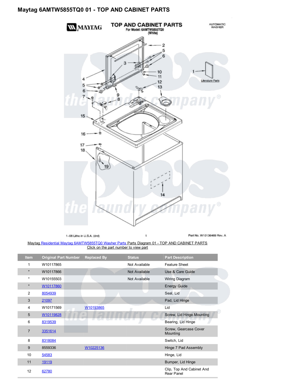 Maytag 6AMTW5855TQ0 Parts Diagram