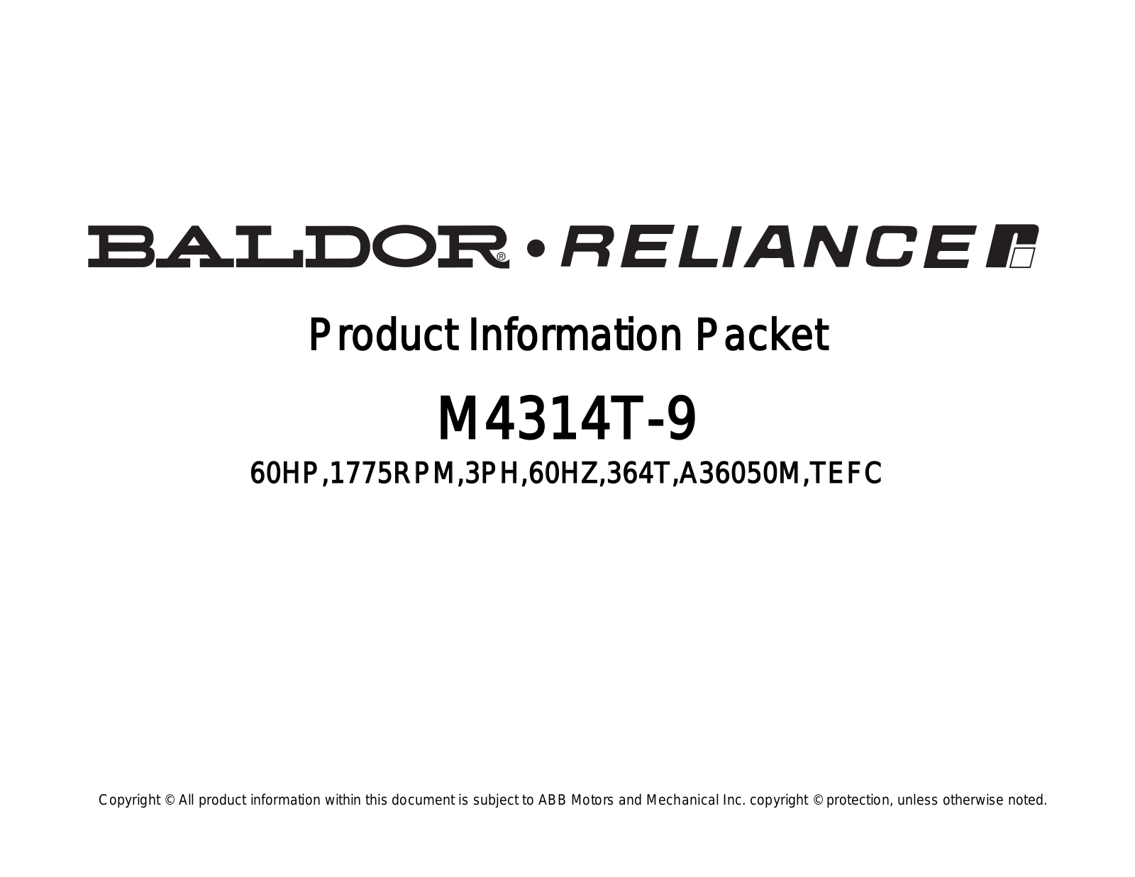 Baldor M4314T-9 Product Information Sheet