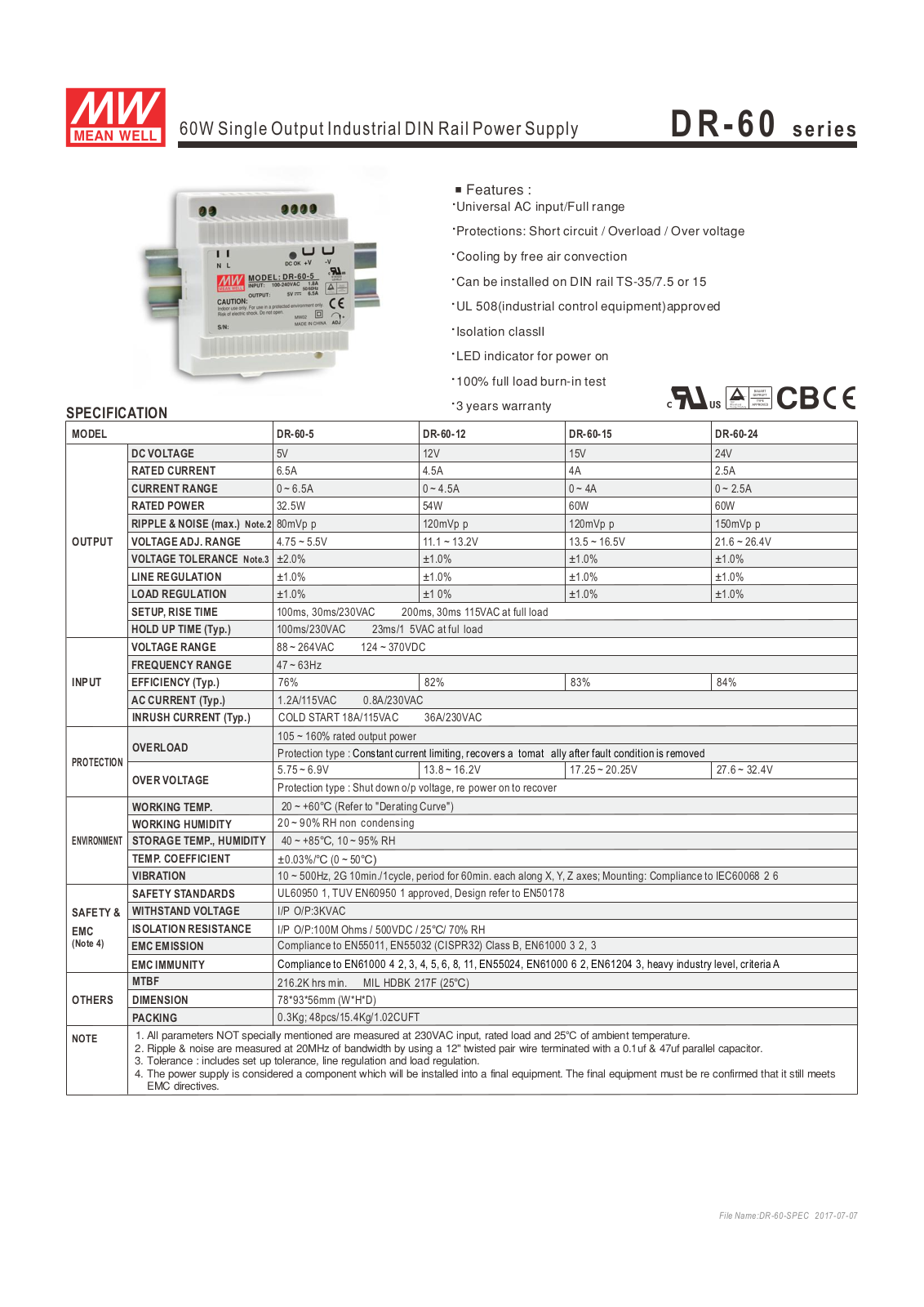 Meanwell DR-60 Technical data - ManualMachine.com