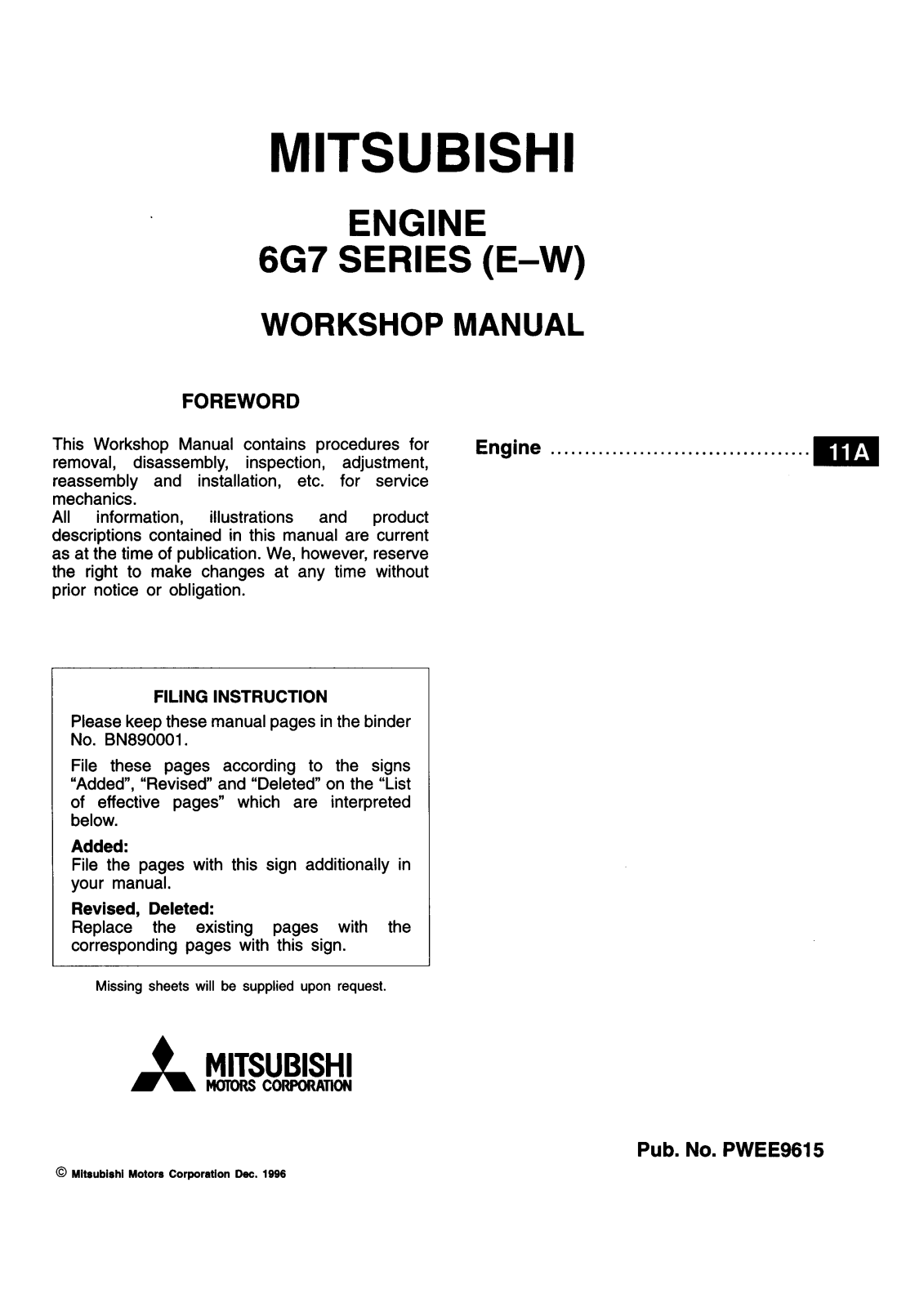 Mitsubishi 6G7 Workshop Manual